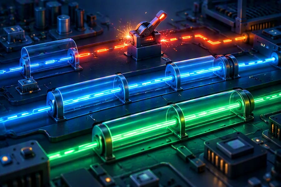 Circuit board with an open breaker switch isolating a failing path while compartmentalized paths stay lit