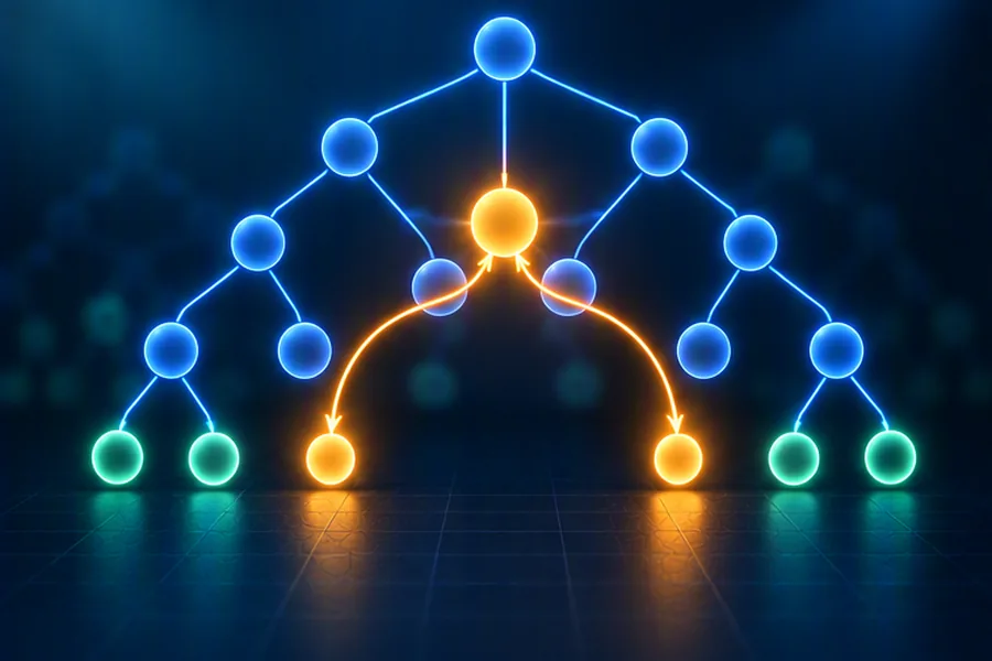 Two paths climbing from two nodes in a tree and meeting at their lowest common ancestor