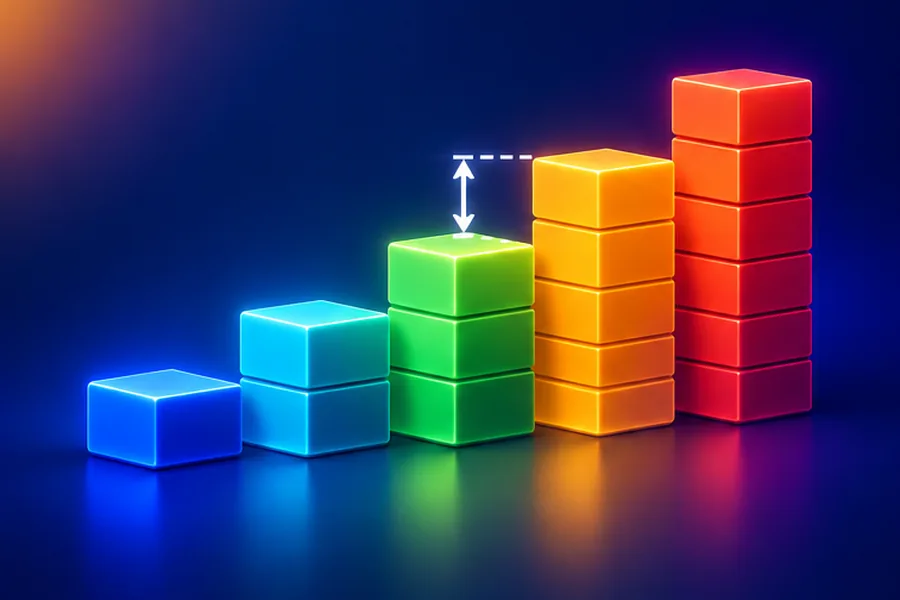 Cumulative staircase of blocks illustrating a prefix sum and a range difference