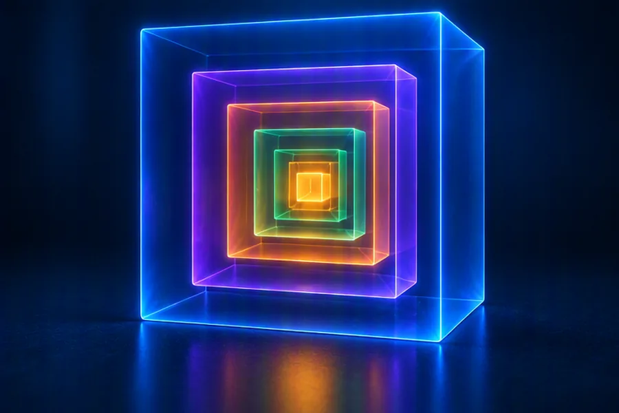 Nested boxes shrinking inward, illustrating a function calling itself on smaller inputs