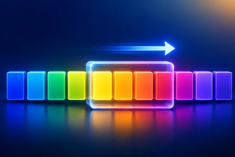 Illustration of a highlighted window frame sliding across a row of array elements