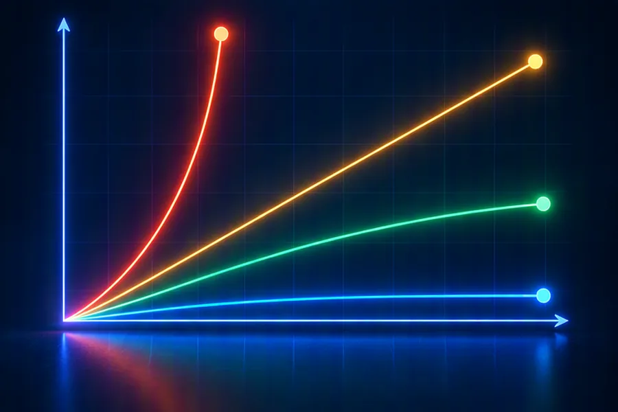 Growth curves of different complexity classes rising at different rates