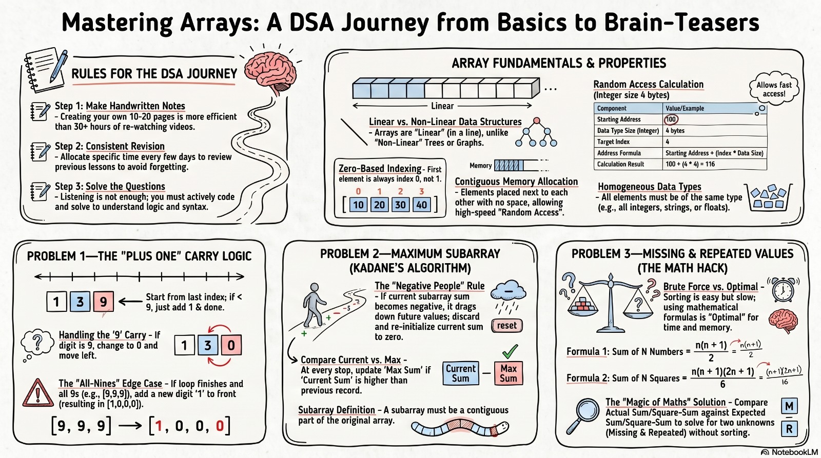 Prepflix DSA infographic — Arrays topic visual knowledge map