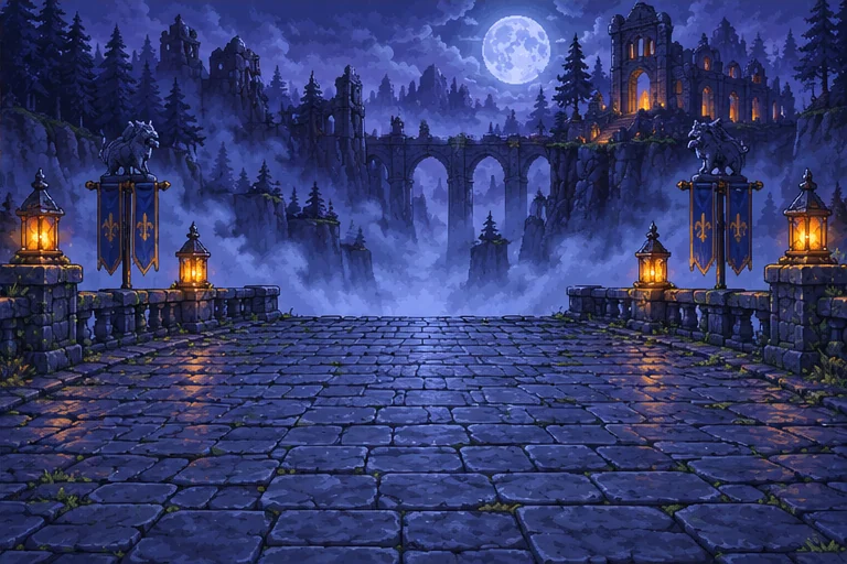 Boss battle on the moonlit bridge mixing concepts from earlier villages